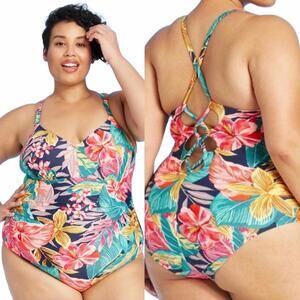 Kona Sol Floral Multicolor Tropical Floral One Piece Swimsuit Plus Size 18W
